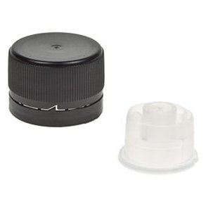 Skruelg PP28 Sort plast m/drypindsats og forseglingsring